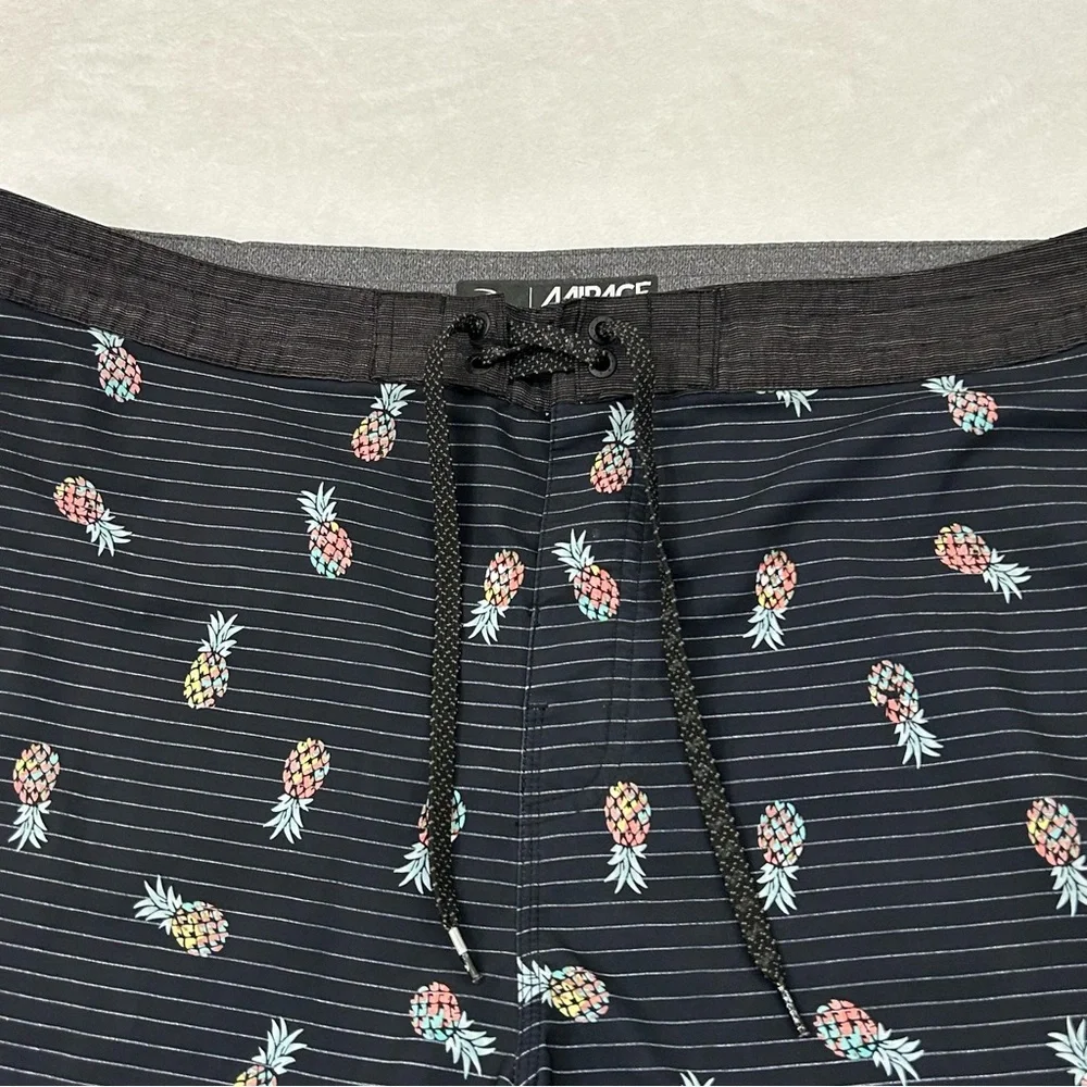 Rip Curl Mirage Black Striped Pineapple Design Surf Swim Trunks Board Shorts 38